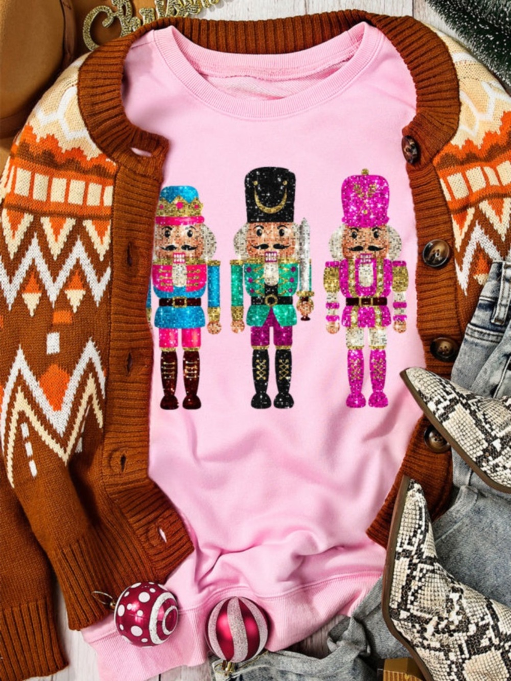 C1- Pink Nutcracker Trio Glitter Graphic Tee with matching Earrings